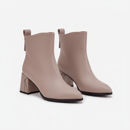 Women's Natural Leather Ankle Boots With Almond Toe And Column Heel 222516 - Très Elite