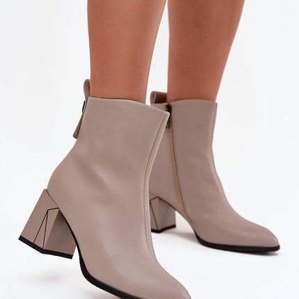 Women's Natural Leather Ankle Boots With Almond Toe And Column Heel 222516 - Très Elite