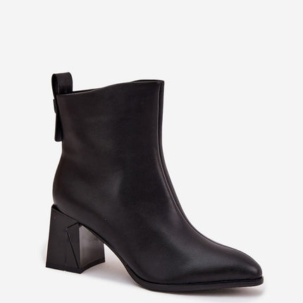 Leather Ankle Boots For Women With Almond Toe And Column Heel 222517 - Très Elite