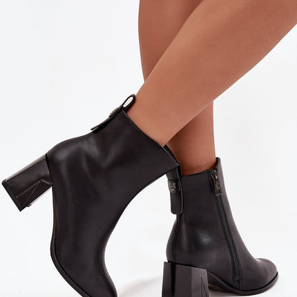 Leather Ankle Boots For Women With Almond Toe And Column Heel 222517 - Très Elite