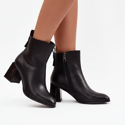 Leather Ankle Boots For Women With Almond Toe And Column Heel 222517 - Très Elite