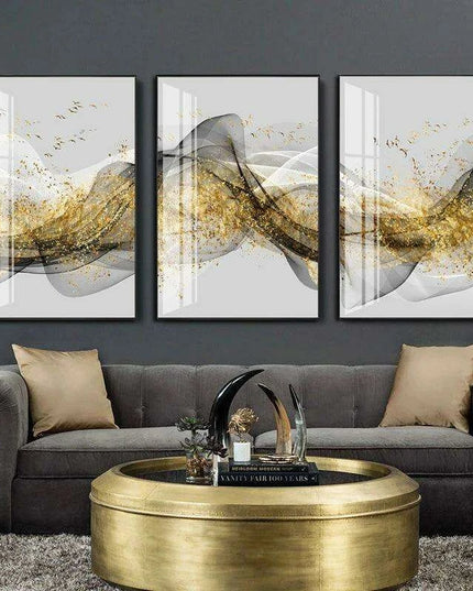 Opulent Golden Ribbon Landscape Canvas Art - Sophisticated Home Elegance