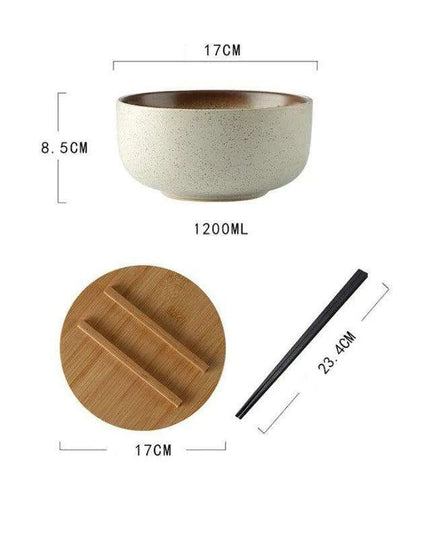 Chic Japanese Ceramic Noodle Bowl Set with Spoon and Chopsticks for Exquisite Dining Experience