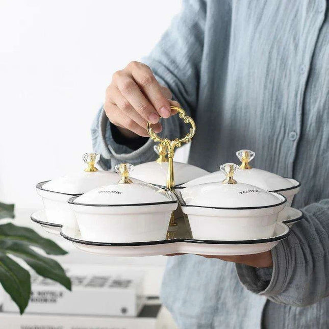 Elegant Ceramic Serving Platter Set with Stylish Covered Tray