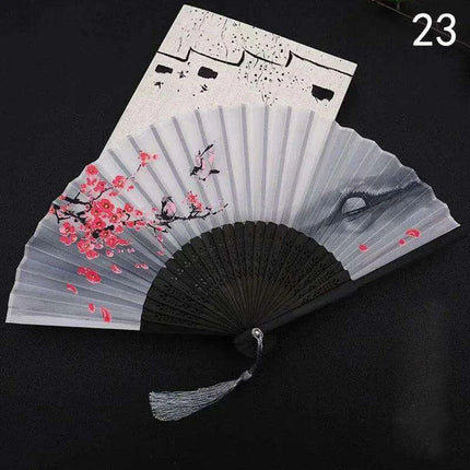 Elegant Vintage Chinese Silk Bamboo Folding Fan with Unique Designs
