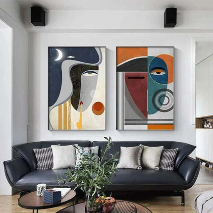 Chic Geometric Faces Canvas Artwork - Modern Wall Decor for Stylish Homes