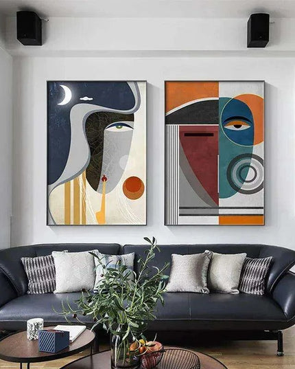 Chic Geometric Faces Canvas Artwork - Modern Wall Decor for Stylish Homes