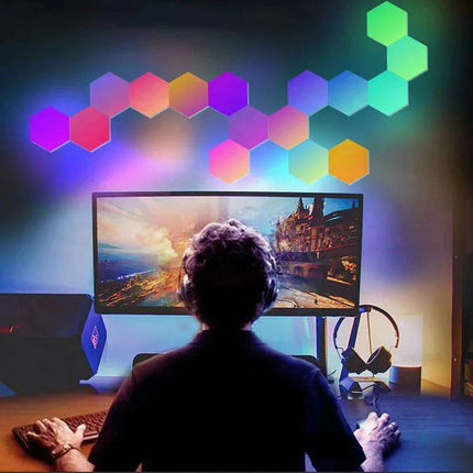 Hexagon RGB Ambient Light Display Kit with Bluetooth Music Sync and Customizable Designs - Ideal for Gaming and Home Decor - Très Elite