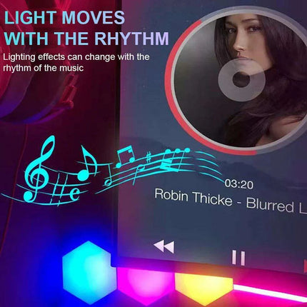 Hexagon RGB Ambient Light Display Kit with Bluetooth Music Sync and Customizable Designs - Ideal for Gaming and Home Decor - Très Elite