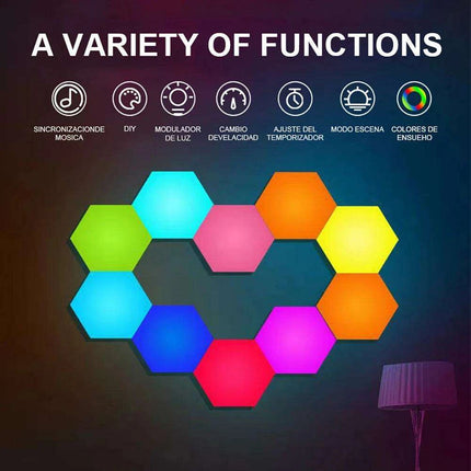 Hexagon RGB Ambient Light Display Kit with Bluetooth Music Sync and Customizable Designs - Ideal for Gaming and Home Decor - Très Elite