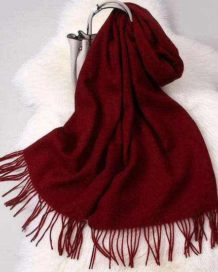Elegant Tassel-Trimmed Lamb Wool Wrap - Luxe Winter Scarf for Fashionable Warmth