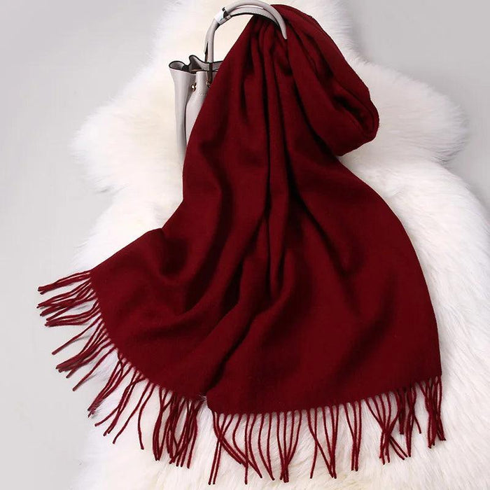 Elegant Tassel-Trimmed Lamb Wool Wrap - Luxe Winter Scarf for Fashionable Warmth