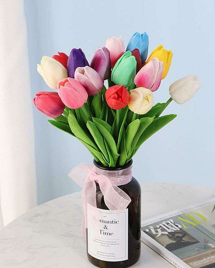 Sophisticated White Tulip Faux Floral Set - 10 Realistic Stems for Elegant Home Styling