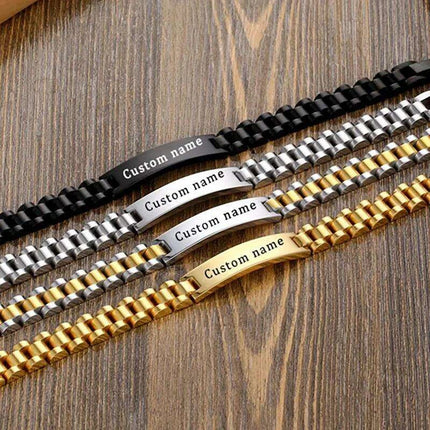 Customizable Gold Chain Nameplate Bracelets for Him and Her