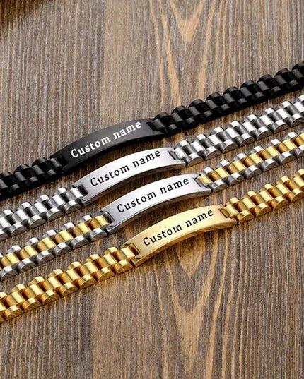 Customizable Gold Chain Nameplate Bracelets for Him and Her