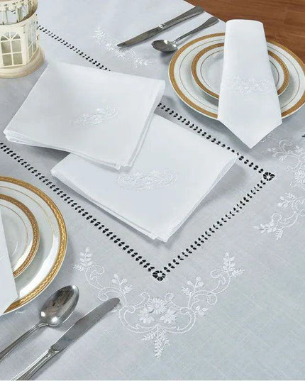 Chamomile Elegance White Table Linen Set by Jimo Lace