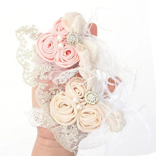Elegant Vintage Baby Headband with Satin Flower, Feather, and Pearl Details