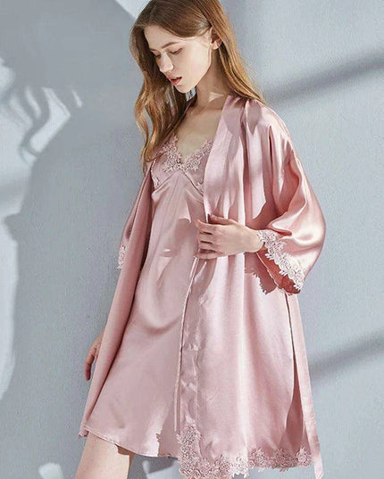 Luxe Lace-Trimmed Silk Nightwear Set for Women