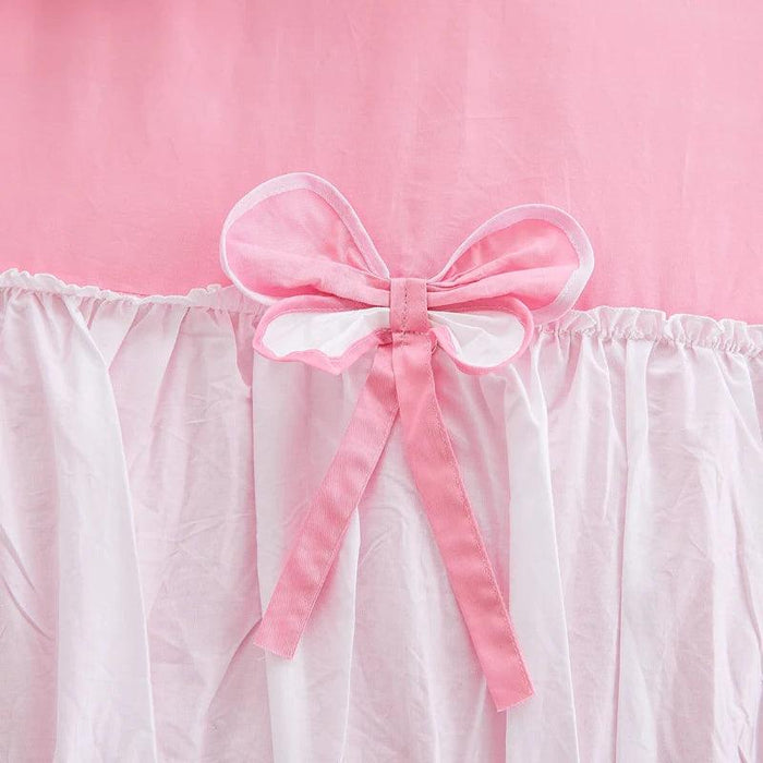 Elegant Korean Princess Pink Lace Bow Cotton Bedding Ensemble for a Stylish Sanctuary