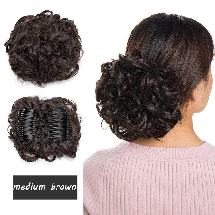 Elegant Ombre Curly Chignon Hairpiece with Comb - High Heat Resistant Women's Extension