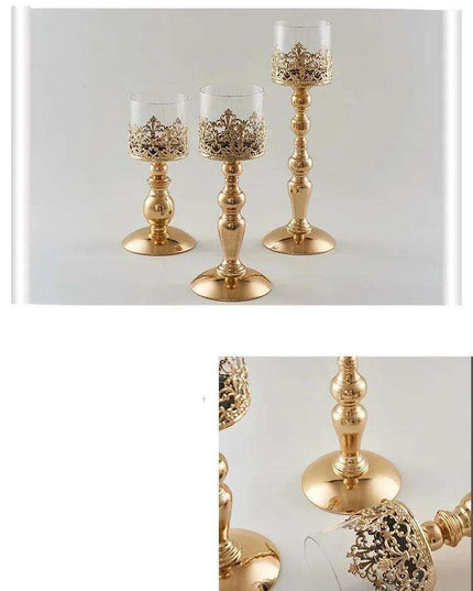 Elegant Glass and Iron Candle Holder with Luxurious Electroplated Finish