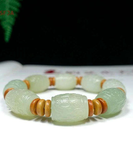 Natural Hetian Jade Lucky Amulet Bracelet