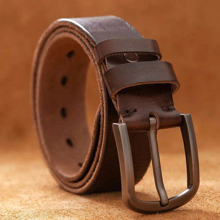 Sophisticated Rustic Brown Leather Cowboy Belt for Men - Genuine Top Cowhide Fashion Essential