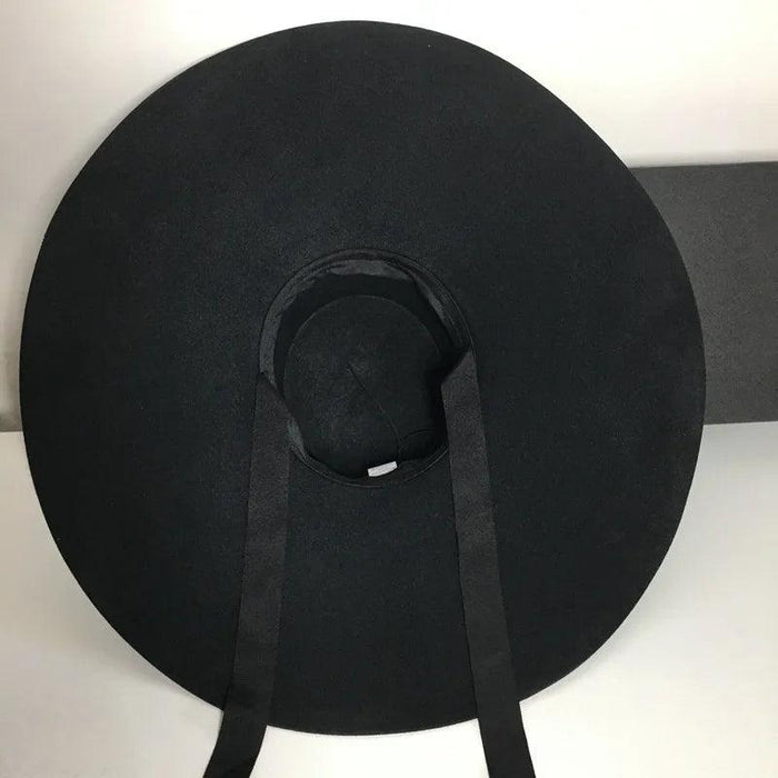 Elegant Women's Black Wool Fedora Hat with Wide Brim for Fall and Winter Fashion