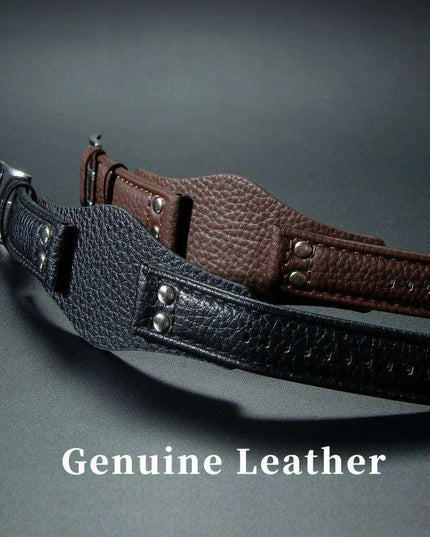 22mm Luxurious Black/Brown Riveted Leather Strap for Fossil Watches