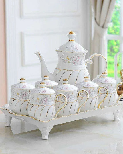 Exquisite European Charm Porcelain Coffee and Tea Serving Set - Deluxe Mugs & Pot