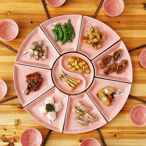 Japanese-Inspired Hand-Painted Ceramic Platter and Bowl Set for Elegant Dining