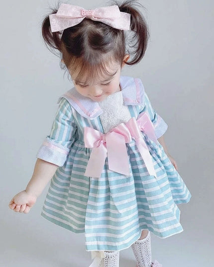 Navy Enchanted Birthday Dress for Girls - Spanish-Inspired Half-Sleeve Style