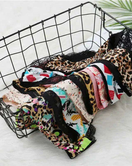 Women’s Leopard Print Lace Trim Seamless Cotton Panties - Breathable Ice Silk Lingerie