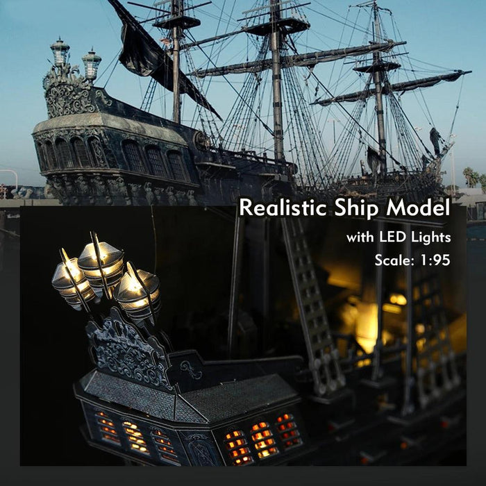 Illuminated 3D Metal Puzzle Kit - Queen Anne's Revenge Pirate Ship Model for Adults and Teens, 340-Piece Challenge