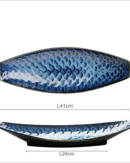 Ceramic Blue Fish Platter - A Stylish Centerpiece for Culinary Delights