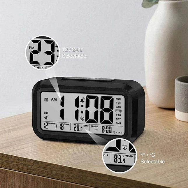 English Voice-Activated Alarm Clock with Temperature, Calendar, Snooze, and Backlight Features