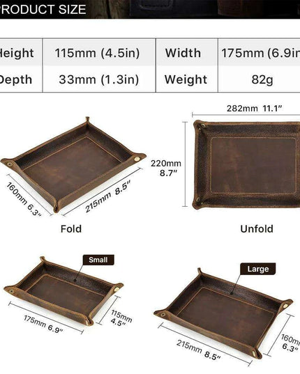 Elegant Cowhide Leather Organizer Tray for Keys, Wallets, and Coins: A Stylish Storage Solution
