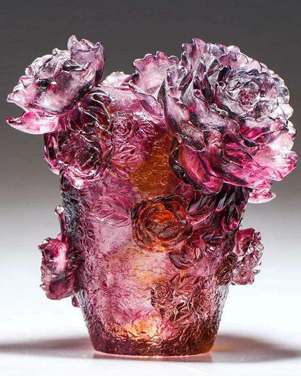 Majestic Noble Purple Tree Peony Glass Vase - Premium Colored Glaze Decor