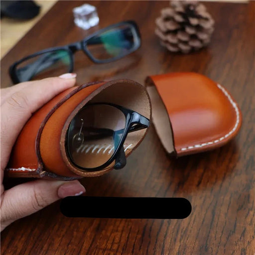 Genuine Leather Glasses Case for Men and Women - Handmade, Vegetable Tanned, Travel-Friendly