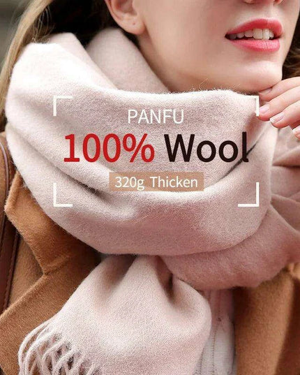 Elegant Beige Wool Scarf with Trendy Tassels - A Must-Have Accessory for Stylish Women