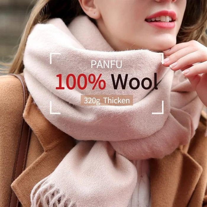 Sophisticated Beige Wool Scarf with Tassel Detail - Stylish Neck Wrap for Women