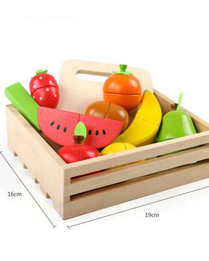 Montessori Wooden Kitchen Playset - Interactive Pretend Cooking Toy with Fruit & Vegetable Cutting Set for Children
