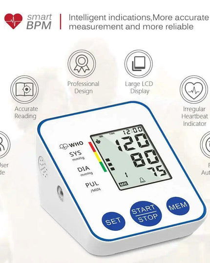 Digital Upper Arm Blood Pressure Monitor Kit with Large LCD Display for Accurate Home Health Monitoring