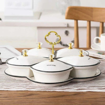 Elegant Ceramic Serving Platter Set with Stylish Covered Tray