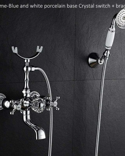 Luxurious Gold Brass Bathtub Faucet with Crystal Accents and Hand Shower