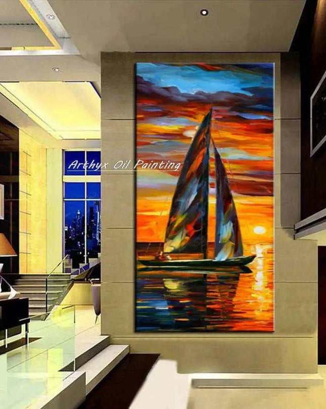 Abstract Boat Oil Painting: Large Handcrafted Artwork to Elevate Your Home's Aesthetic