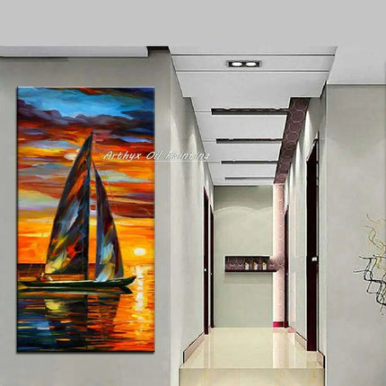 Abstract Boat Oil Painting: Large Handcrafted Artwork to Elevate Your Home's Aesthetic