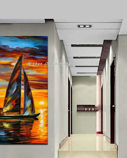 Abstract Boat Oil Painting: Large Handcrafted Artwork to Elevate Your Home's Aesthetic