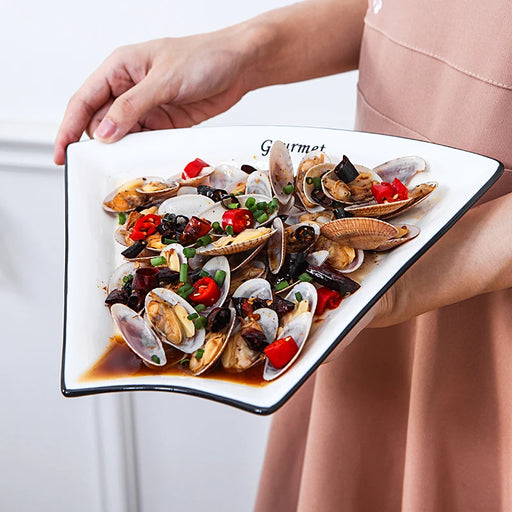 Elegant European Style Ceramic Dinner Plate Set - 8-Piece Crescent White Stackable Plates