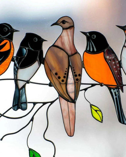 Whimsical Stained Glass Bird Window Panels - Enchanting Decor for Kids' Rooms and Radiant Sunlight Effects